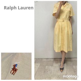 ラルフローレン(Ralph Lauren)の希少ラルフローレン 開衿 シャツ ワンピース 7黄色オックスフォード ポニー刺繍(ひざ丈ワンピース)