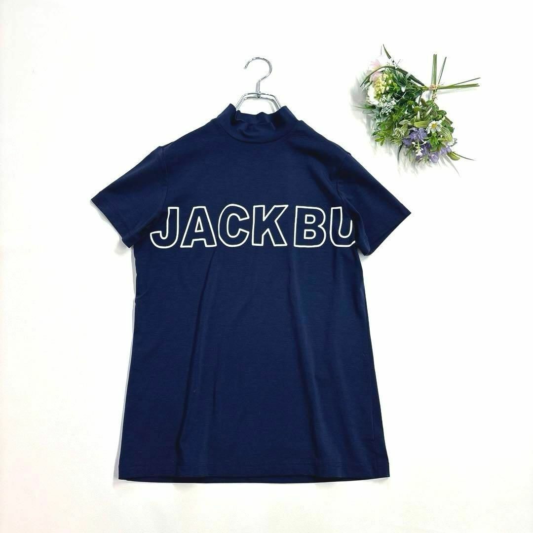 JACK BUNNY!!(ジャックバニー)の美品❗️ジャックバニー　2/L 半袖モックネックシャツ　カットソー　ネイビー スポーツ/アウトドアのゴルフ(ウエア)の商品写真