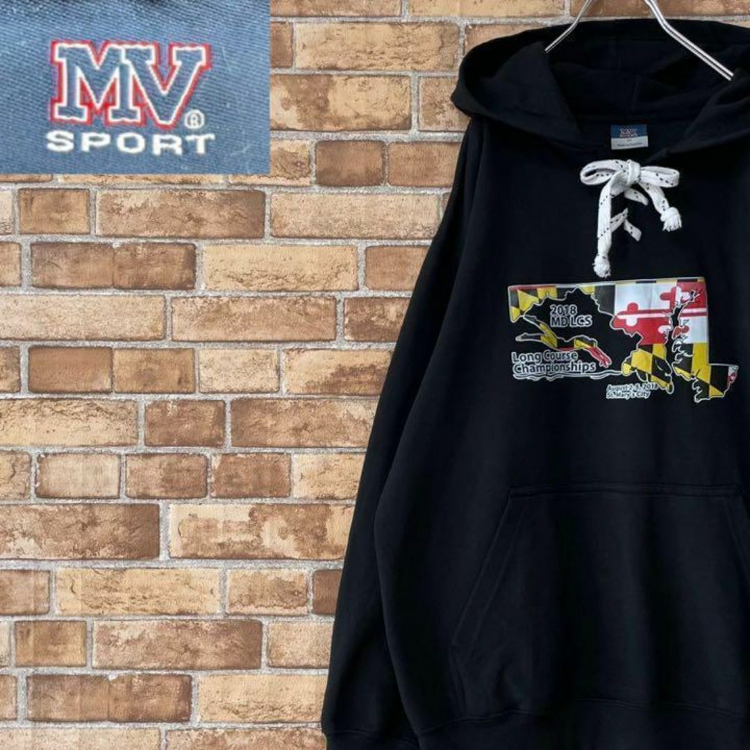 MVスポーツ　パーカー　スウェット　ビッグプリント　黒　ブラック　裏起毛　M メンズのトップス(パーカー)の商品写真