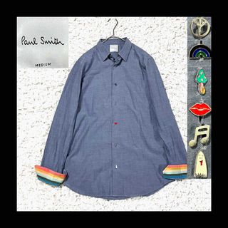 ポールスミス(Paul Smith)の美品　ポールスミス　シャツ　チャームボタン　マルチストライプ　現行　ネイビー　M(シャツ)