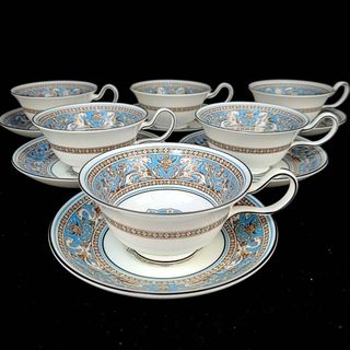 ウェッジウッド(WEDGWOOD)の□美品 ◆ ウェッジウッド　フロレンティーンターコイズ　カップ&ソーサー　6客(グラス/カップ)