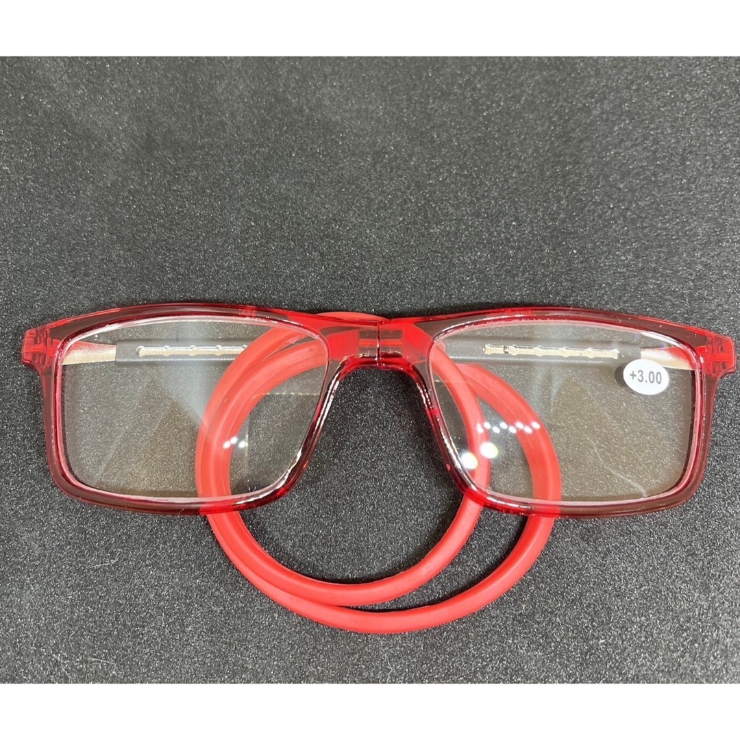 老眼鏡 シニアグラス 置き忘れ無し 磁石着脱 形状記憶ロープ式 赤 +3.0 レディースのファッション小物(サングラス/メガネ)の商品写真