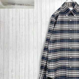 Garland Shirt 長袖ボタンダウンシャツ　チェック　グレー　ネイビーS(シャツ)