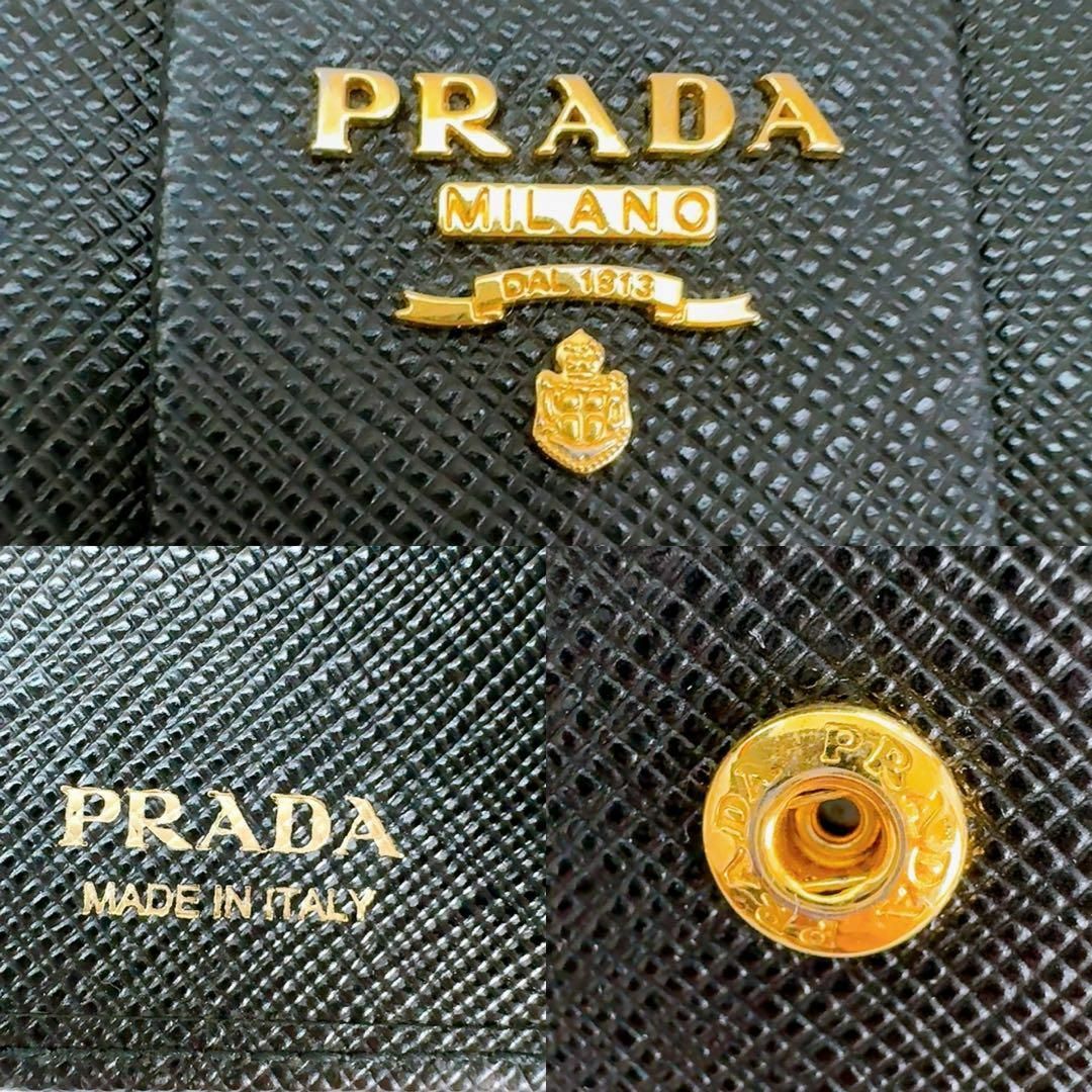PRADA プラダ キーケース リボン ブラック系×ゴールド 6連 サフィアーノ PRADA プラダ キーケース リボン ブラック系×ゴールド 6連 サフィアーノ