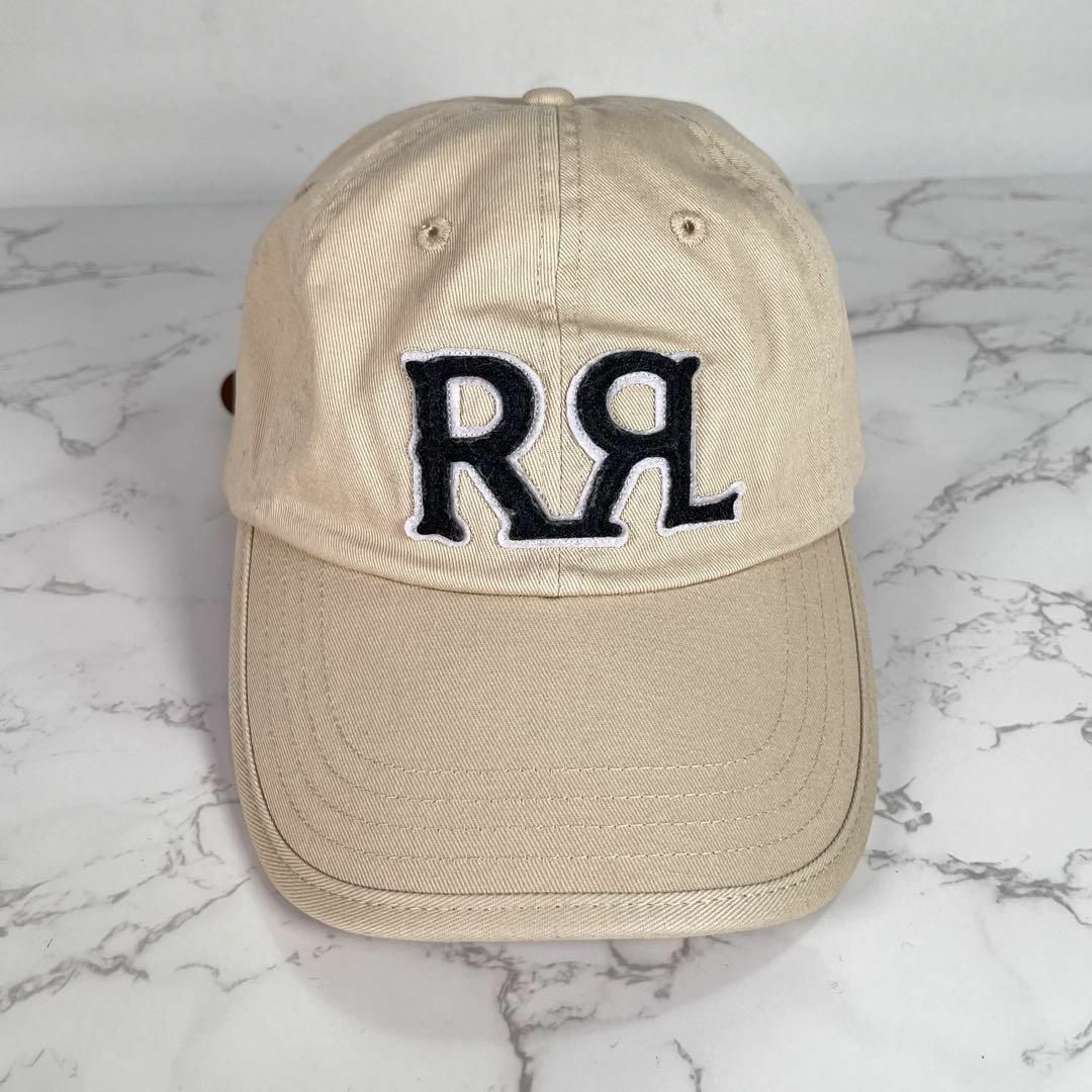 RRL(ダブルアールエル)の【美品】RRL キャップ　帽子　ロゴ パッチ　本革レザー アジャスター　ベージュ メンズの帽子(キャップ)の商品写真