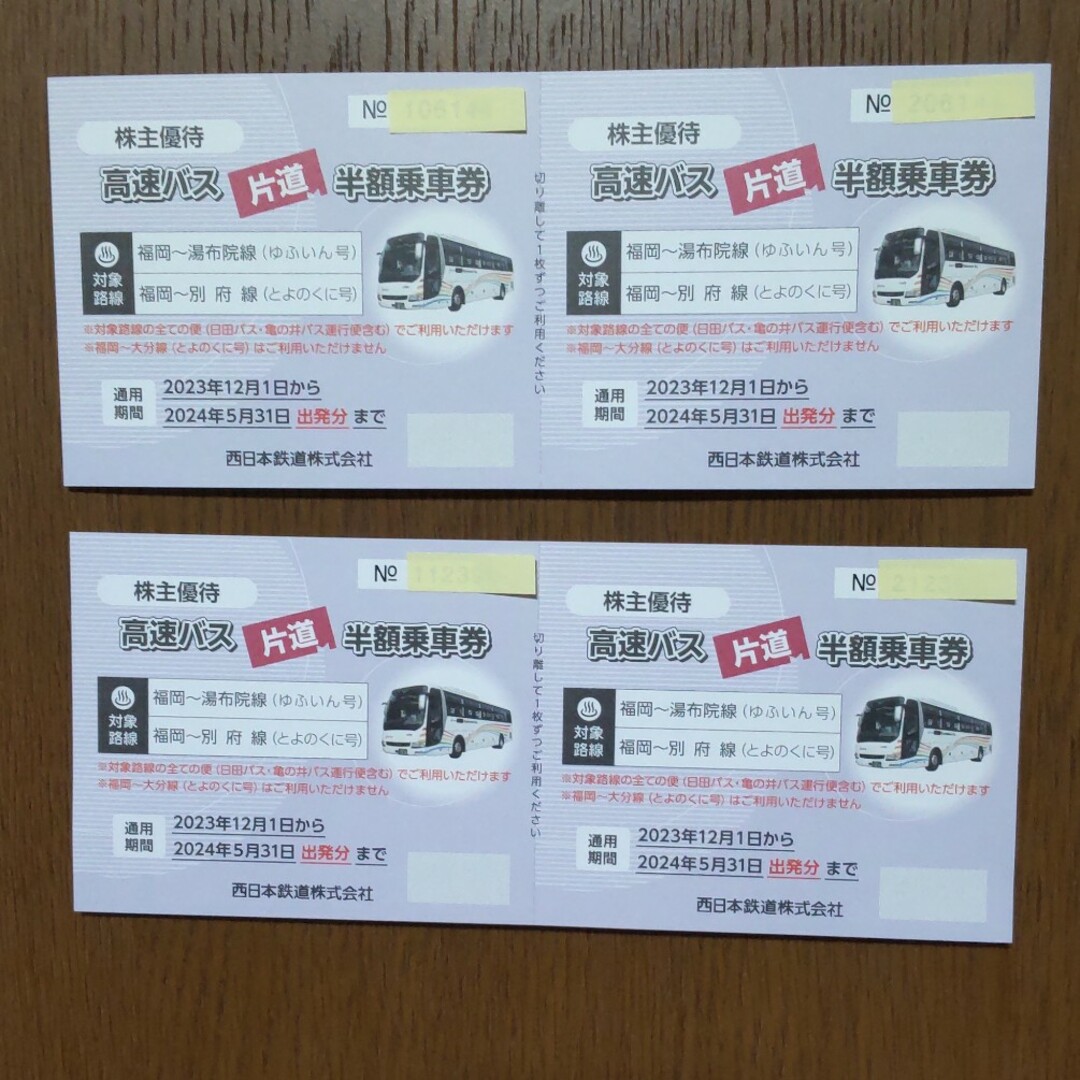 ゆふいん号(福岡～湯布院線)、とよのくに号(福岡～別府線)   半額乗車券 チケットの優待券/割引券(その他)の商品写真