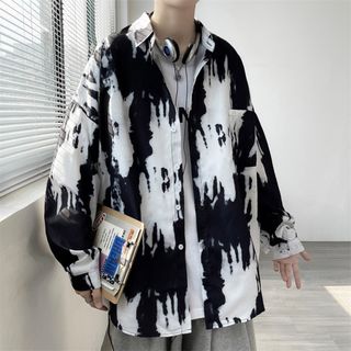 黒 春 シャツ 総柄 ヒップホップ 3XL ビッグシルエット 長袖 メンズ(シャツ)