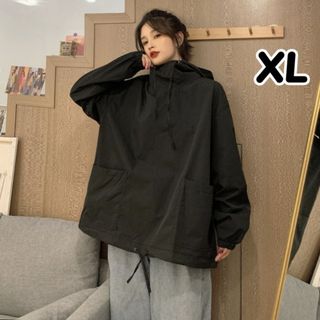 【残りわずか】長袖　XL アウトドア　体型カバー　プルオーバー　黒　シャカシャカ(パーカー)