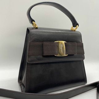 サルヴァトーレフェラガモ(Salvatore Ferragamo)のサルヴァトーレフェラガモ　ヴァラリボン　ハンドバッグ　2way 5677　焦茶色(ハンドバッグ)