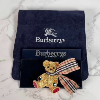 バーバリー(BURBERRY)の【極美品】バーバリー/BURBERRY テディベア ブローチ　ノバチェック　金色(ブローチ/コサージュ)