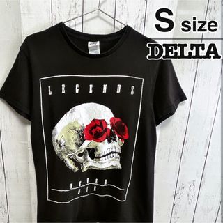 デルタ(DELTA)のDELTA　Tシャツ　S　ブラック　プリント　ドクロ　スカル　バンド　USA古着(Tシャツ/カットソー(半袖/袖なし))