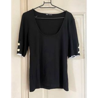 ZARA - ZARA ザラ　トップス　レディース　ボタン付き　半袖Tシャツ　夏服　ブラック