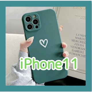 iPhone11 iPhoneケース グリーン ハート 手書き 緑 シンプル(iPhoneケース)