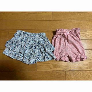 ニシマツヤ(西松屋)のブルー花柄キュロット、ピンク花柄ショートパンツ　95cm 2枚セット(パンツ/スパッツ)