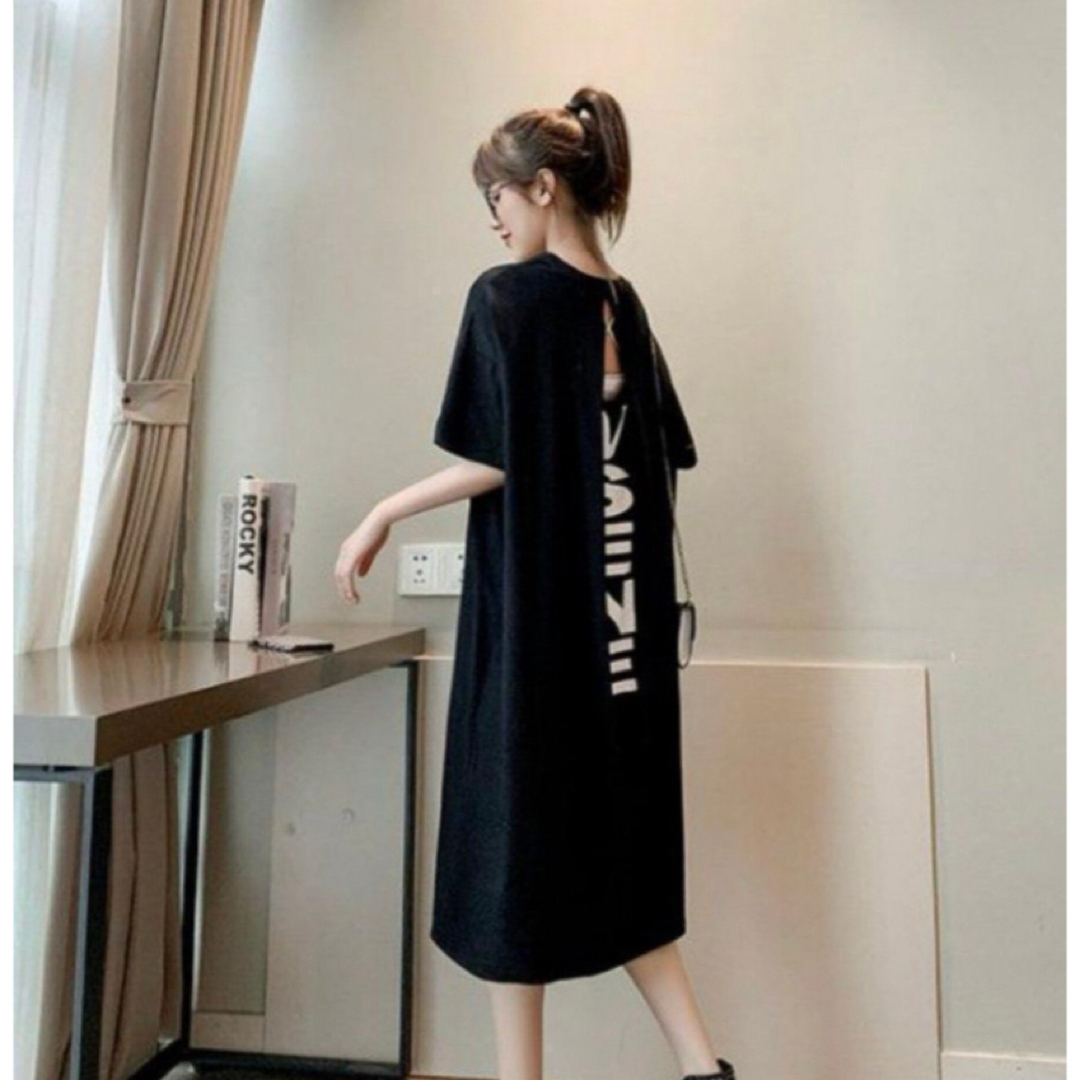 【新品未使用】大きいサイズ 韓国ファッション Tシャツワンピ XLサイズ レディースのワンピース(ロングワンピース/マキシワンピース)の商品写真