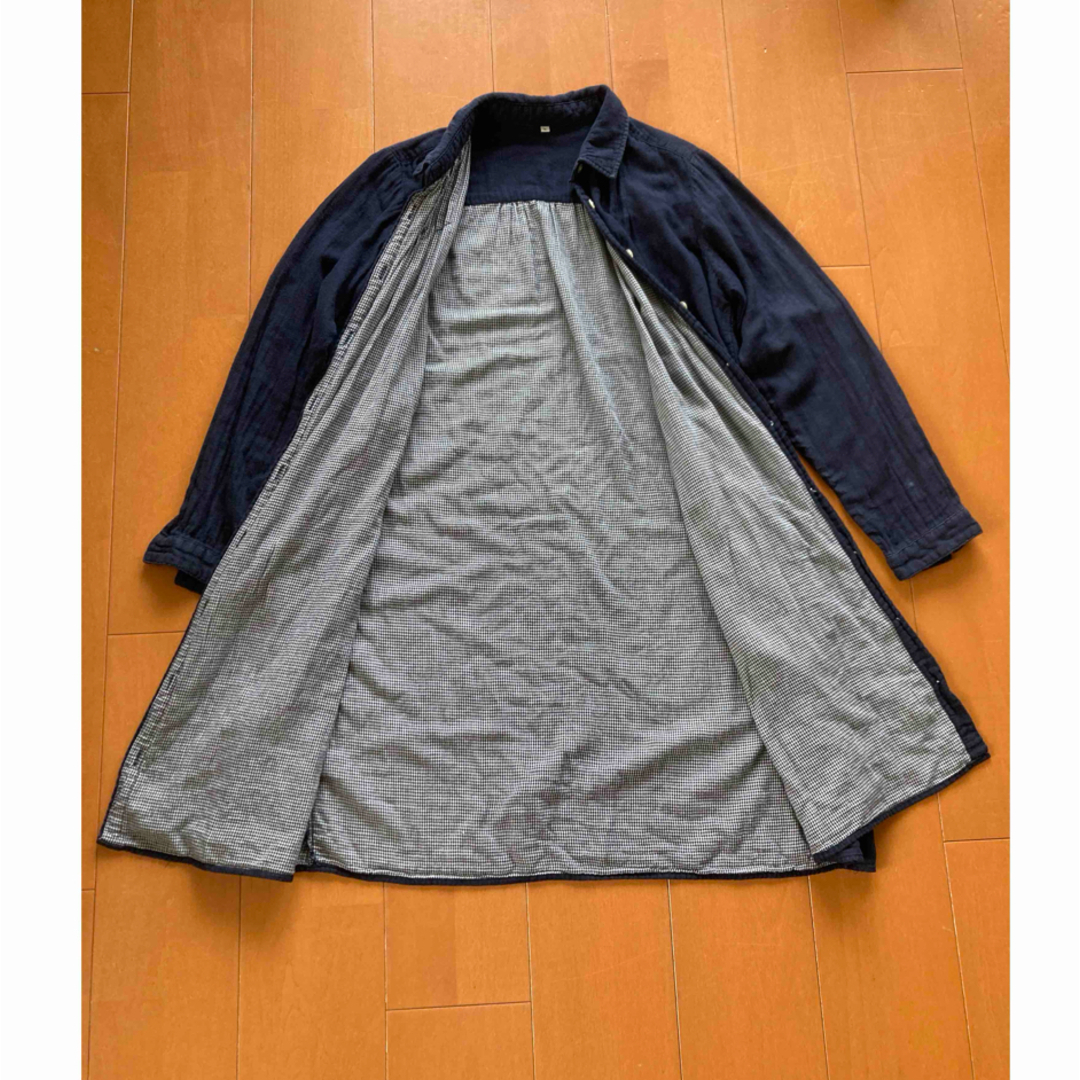 MUJI (無印良品)(ムジルシリョウヒン)の無印　ガーゼ　ロング　シャツ　ネイビー　チェック　Lサイズ レディースのトップス(シャツ/ブラウス(長袖/七分))の商品写真