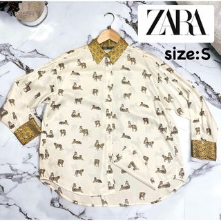 ザラ(ZARA)の【ZARA】ザラ 総柄 長袖シャツ ブラウス　虎 寅 タイガー　サテン　S〜M(シャツ/ブラウス(長袖/七分))