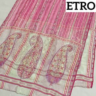 ETRO - 美品 ★ETRO★ ロングスカーフ ペイズリー柄 ストライプ シルク ピンク