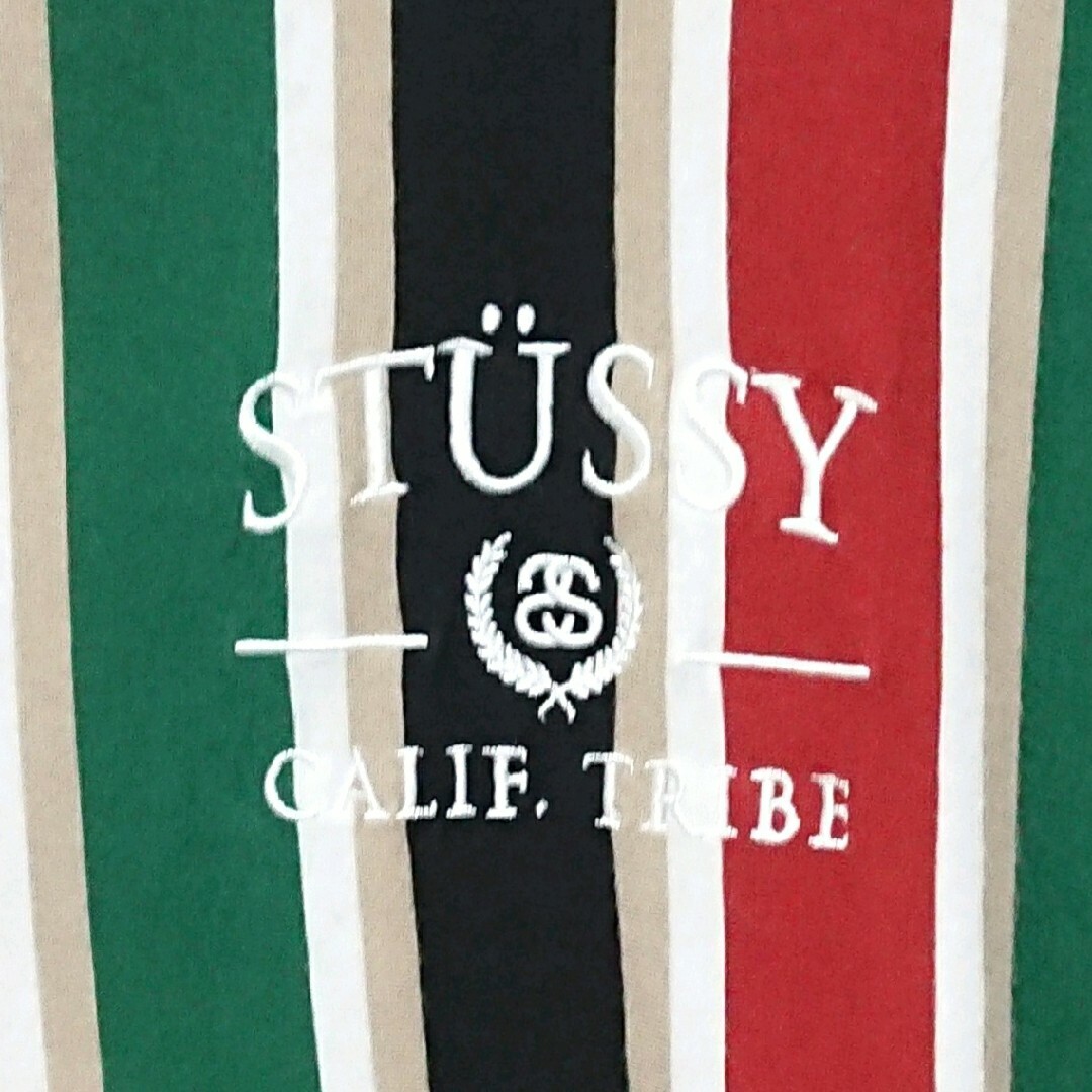 STUSSY(ステューシー)の希少 ステューシー センター 刺繍ロゴ ストライプ マルチカラー 半袖 Tシャツ メンズのトップス(Tシャツ/カットソー(半袖/袖なし))の商品写真