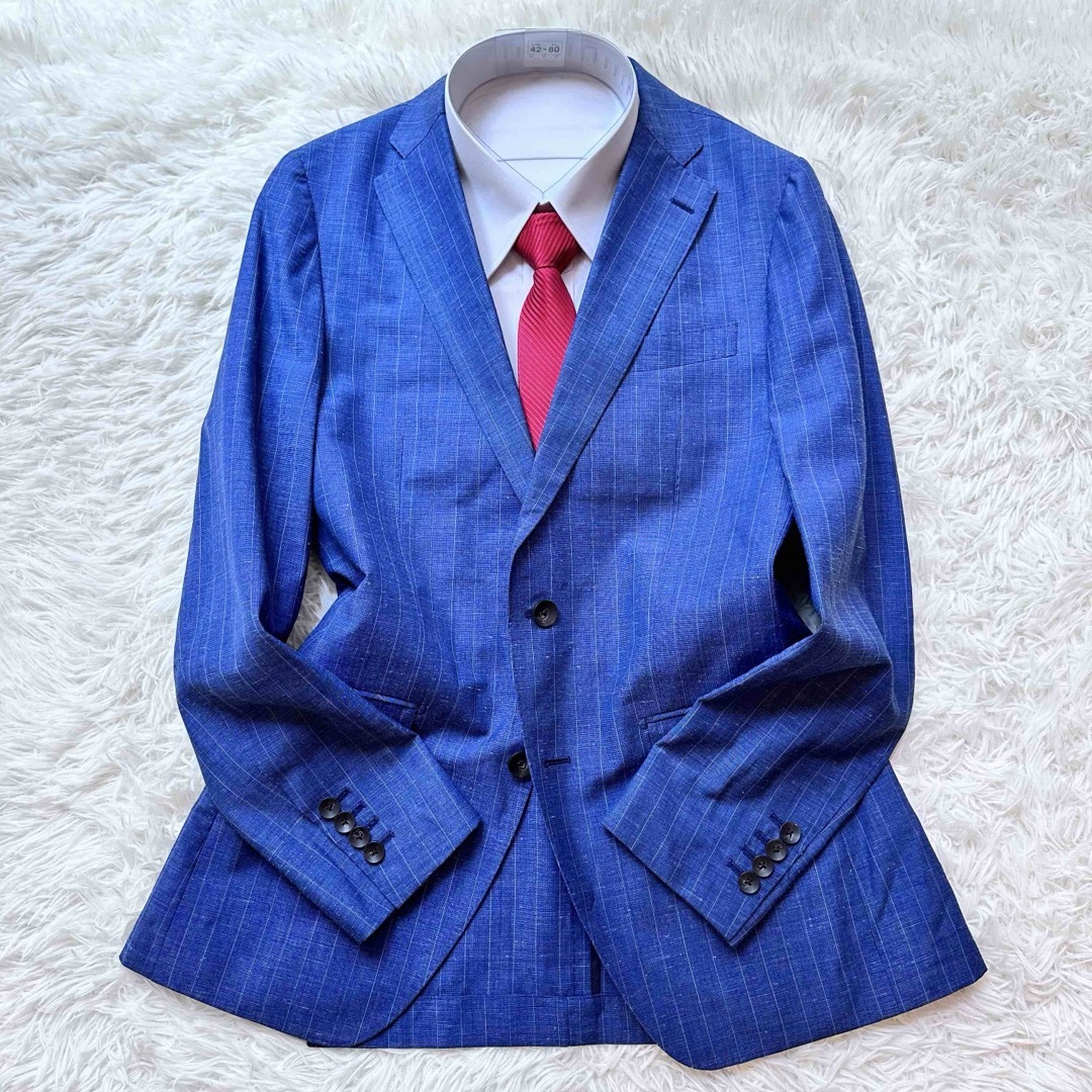 スーツセレクト 2Bビジネススーツ セットアップ リネン混紡 ネイビー 紺 A6 | フリマアプリ ラクマ