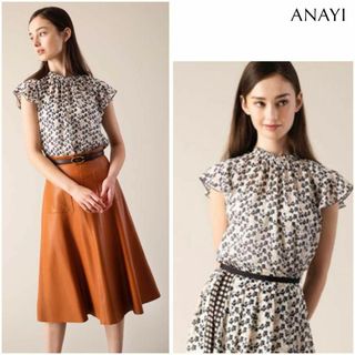 ANAYI - 【美品】ANAYI キカリーフプリントギャザーブラウス シアー