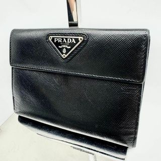 プラダ(PRADA)の【美品✨】PRADA 二つ折り財布 三角プレート サフィアーノ レザー ブラック(財布)