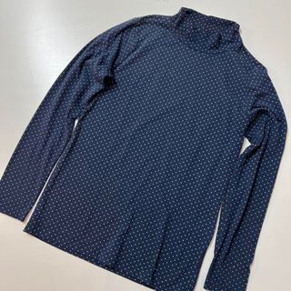 Comfort basic ハイネック　トップス　ネイビー　水玉　ドット　M(カットソー(長袖/七分))