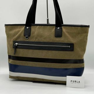 フルラ(Furla)の✨️美品✨️FURLA ハンドバッグ トートバッグ ボーダー メンズ カーキ(トートバッグ)