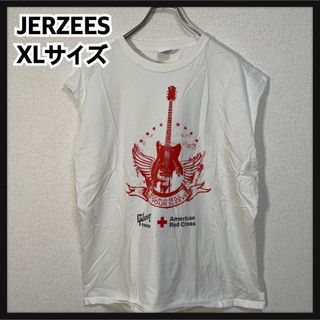 ジャージーズ(JERZEES)の【ジャージーズ】タンクトップ　ノースリーブ　ギター　ロックンロール　ホワイトF9(タンクトップ)