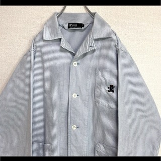 ラルフローレン(Ralph Lauren)のポロラルフローレン パジャマシャツ ポロベア 刺繍ロゴ ブルーストライプ L(シャツ)