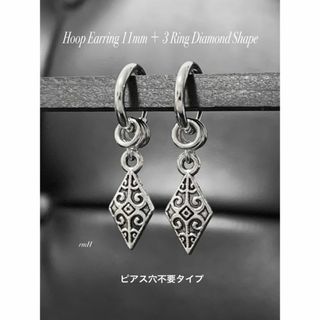 【フープイヤリング 11mm＋3Ring ダイヤモンドシェイプ】BTS(ピアス(両耳用))