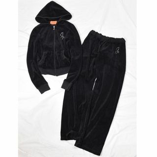 ジューシークチュール(Juicy Couture)の00s Y2K USA製 JUICY COUTURE ベロア セットアップ 黒(パーカー)