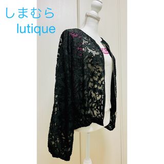 しまむら - 【USED】しまむらlutiqueシフォンジャガードジャケット ブラックLサイズ