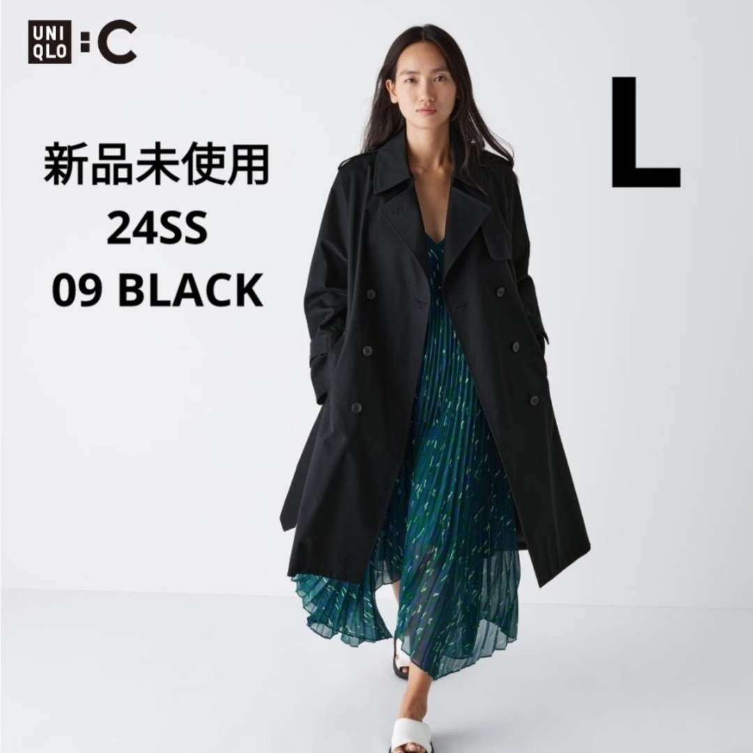 UNIQLO(ユニクロ)の新品未使用 24SS ユニクロC トレンチコート ブラック Lサイズ レディースのジャケット/アウター(トレンチコート)の商品写真