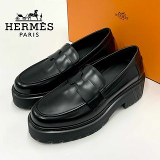 Hermes - 9680 エルメス ヒッチ レザー ローファー ブラック