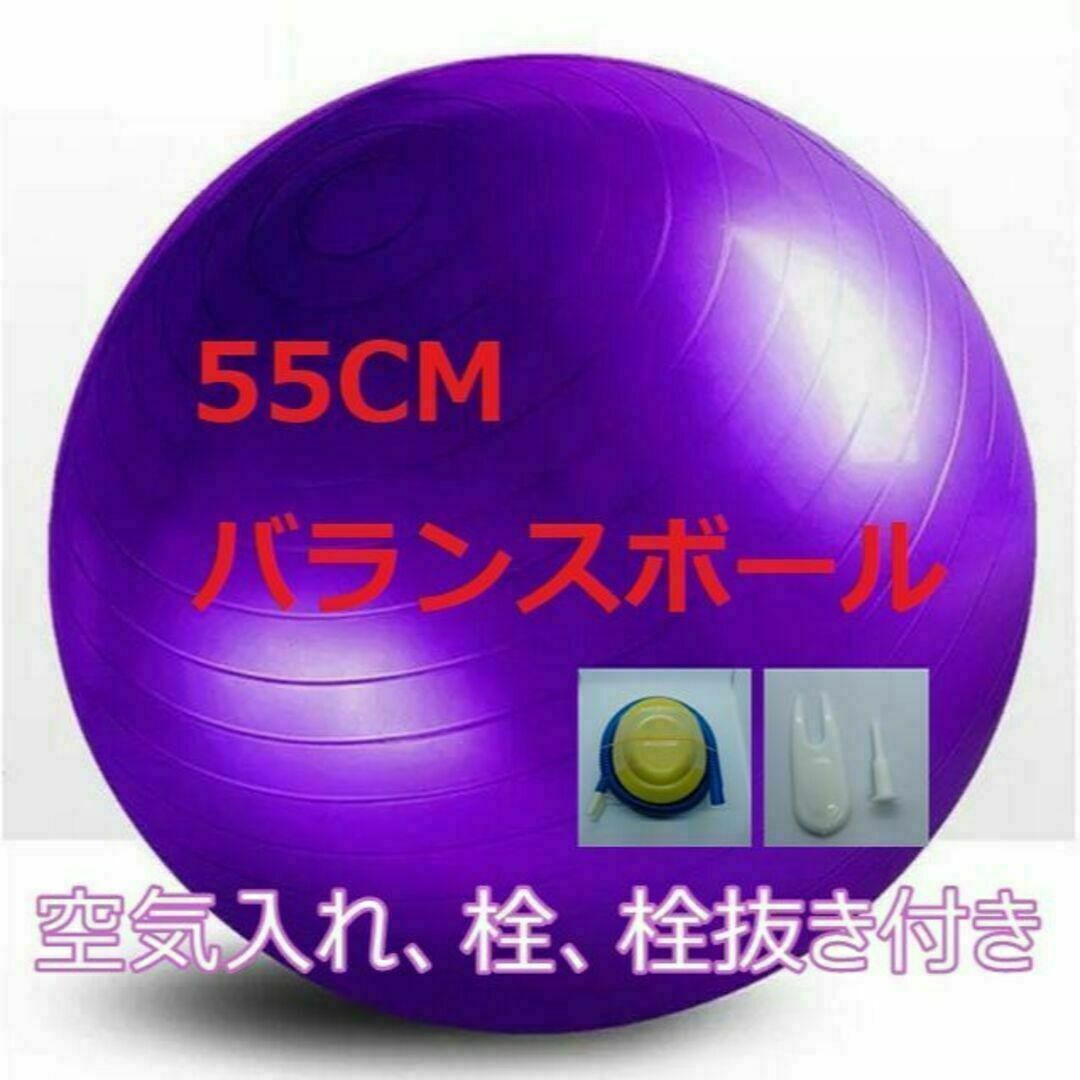 バランスボール ヨガボール パープル 55cm フィットネス 空気入れ付き スポーツ/アウトドアのトレーニング/エクササイズ(ヨガ)の商品写真