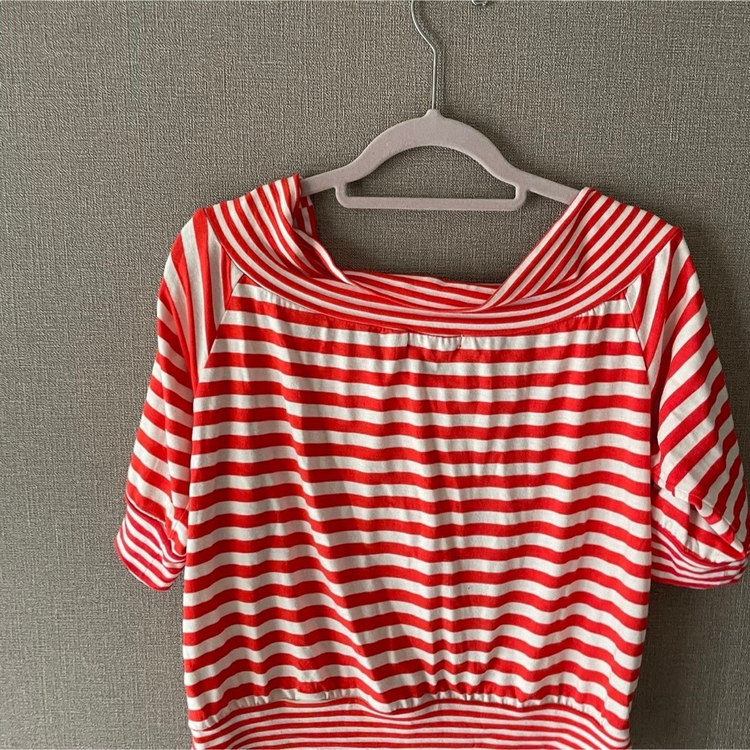 Riche glamour(リシェグラマー)の春服夏服　赤ボーダー　トップス　Mサイズ レディースのトップス(Tシャツ(半袖/袖なし))の商品写真
