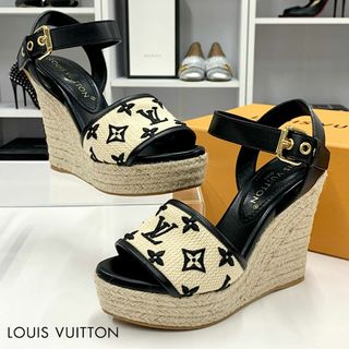 ルイヴィトン(LOUIS VUITTON)の8934 ヴィトン スターボードライン レザー ファブリック ウェッジサンダル(サンダル)