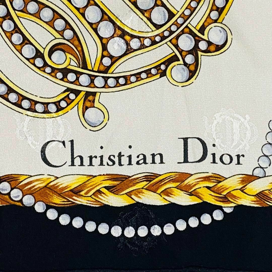 Christian Dior(クリスチャンディオール)の★Dior★ スカーフ 大判 旧ロゴ 香水 パール シルク ブラック レディースのファッション小物(バンダナ/スカーフ)の商品写真