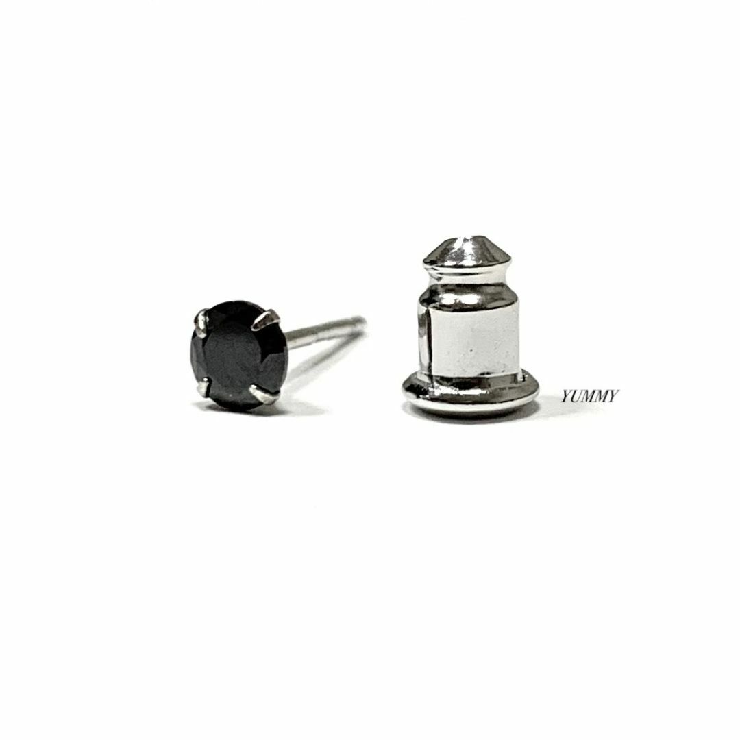 【シルバー925&ジルコニア 4mm ブラック ピアス 1個】 メンズのアクセサリー(ピアス(片耳用))の商品写真