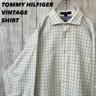 トミーヒルフィガー(TOMMY HILFIGER)のヴィンテージ古着　トミーヒルフィガー長袖チェック柄ワイドスプレッドシャツ　L相当(シャツ)