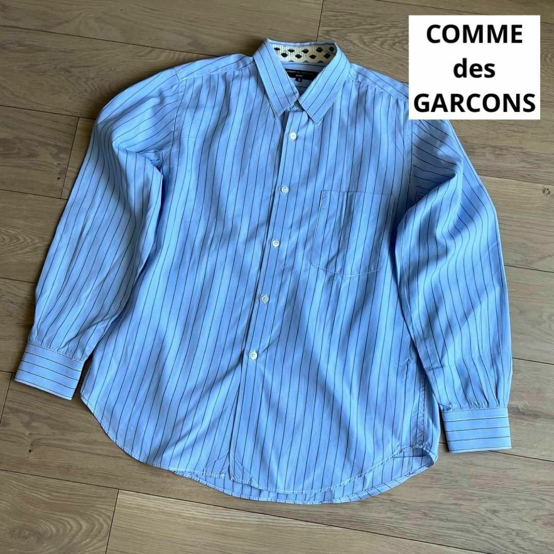 COMME des GARCONS HOMME(コムデギャルソンオム)のコムデギャルソン　オム　ブルー　ストライプ　ドレスシャツ　長袖　Sサイズ メンズのトップス(Tシャツ/カットソー(七分/長袖))の商品写真