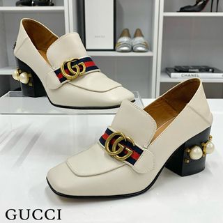 グッチ(Gucci)の9111 グッチ ダブルG レザー パール シェリーライン パンプス ベージュ(ハイヒール/パンプス)