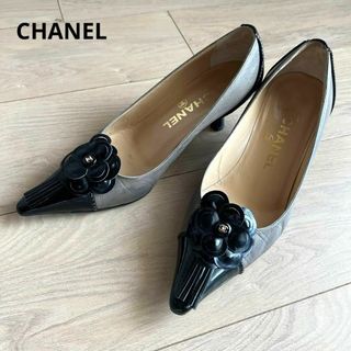 シャネル(CHANEL)のシャネル　カメリア　ココマーク　タッセル　エナメル切り替え　パンプス　35.5(ハイヒール/パンプス)