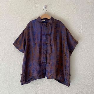 ヴィンテージ(VINTAGE)のvintageヴィンテージレトロ古着ピンク刺繍チャイナデザイントップス(シャツ/ブラウス(長袖/七分))