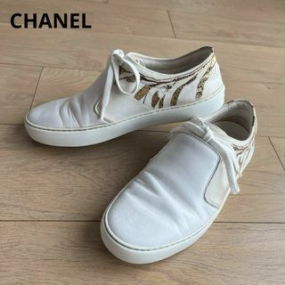 シャネル(CHANEL)のシャネル　スリッポンスニーカー　キャンバス切り替え　ボタニカル柄　37サイズ(スニーカー)