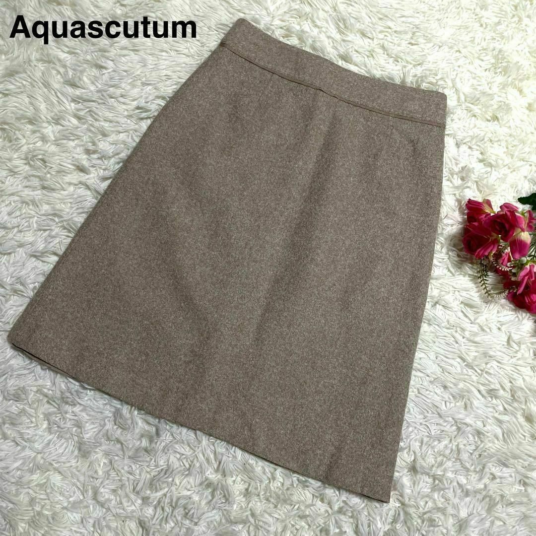 AQUA SCUTUM(アクアスキュータム)のAquascutum★アクアスキュータム 膝丈スカート ウール ブラウン系 茶色 レディースのスカート(ひざ丈スカート)の商品写真