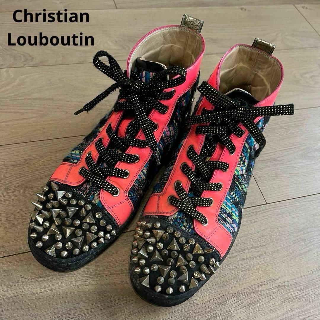 Christian Louboutin(クリスチャンルブタン)のクリスチャンルブタン　スパイクスタッズ　ハイカットスニーカー　ツイード　40 メンズの靴/シューズ(スニーカー)の商品写真
