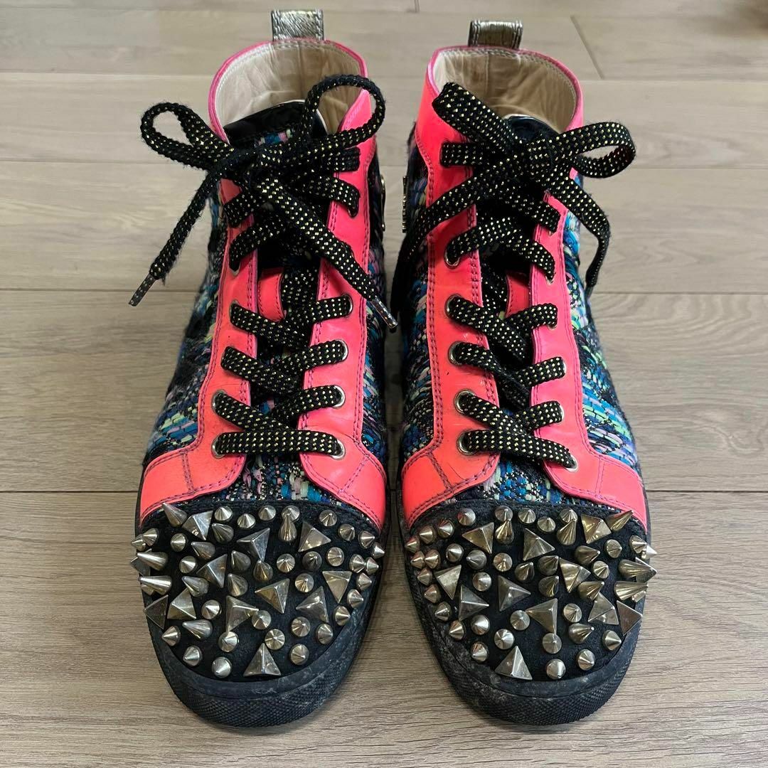 Christian Louboutin(クリスチャンルブタン)のクリスチャンルブタン　スパイクスタッズ　ハイカットスニーカー　ツイード　40 メンズの靴/シューズ(スニーカー)の商品写真