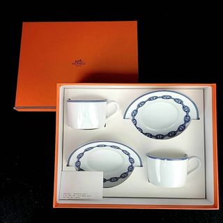 エルメス(Hermes)の◇良品 ◆ エルメス　シェーヌダンクル　ブルー　カップ&ソーサー　ペア　箱つき(グラス/カップ)